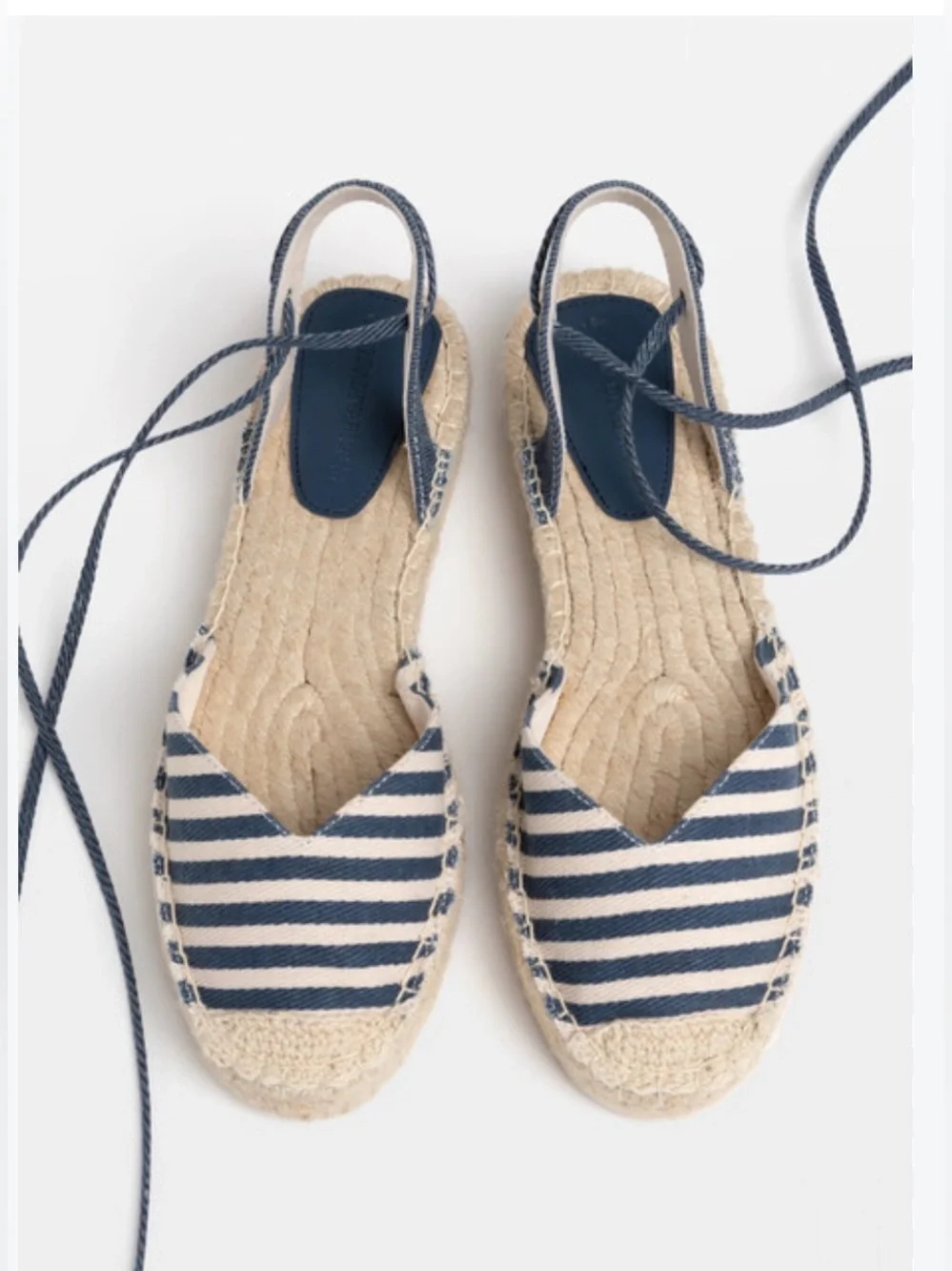 Stradivarius Navy and White Striped Espadrilles with Ankle Tie. Size EU37/US6.5